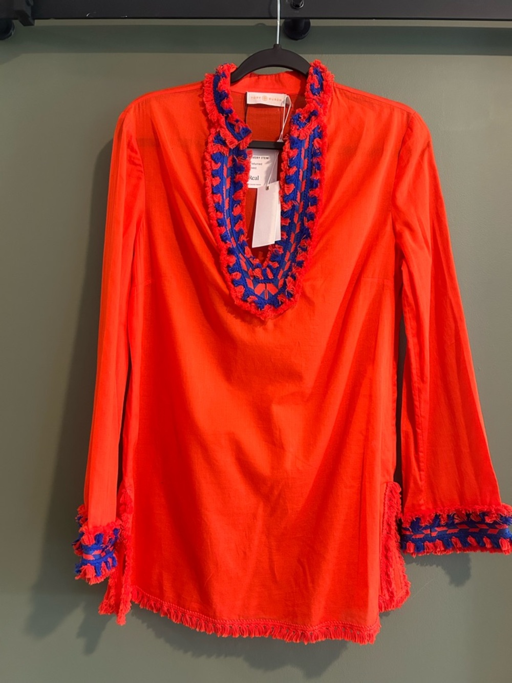 Tory Burch Bright Orange Tunic with Blue Trim